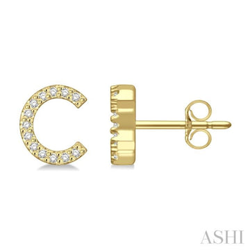 1/10 Ctw Initial 'C' Round Cut Diamond Earrings in 10K Yellow Gold
